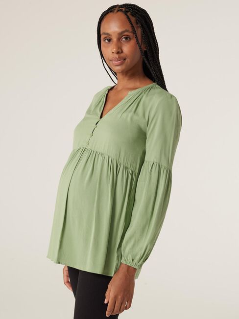 Ella Button Closure LS Maternity Blouse, sage, hi-res