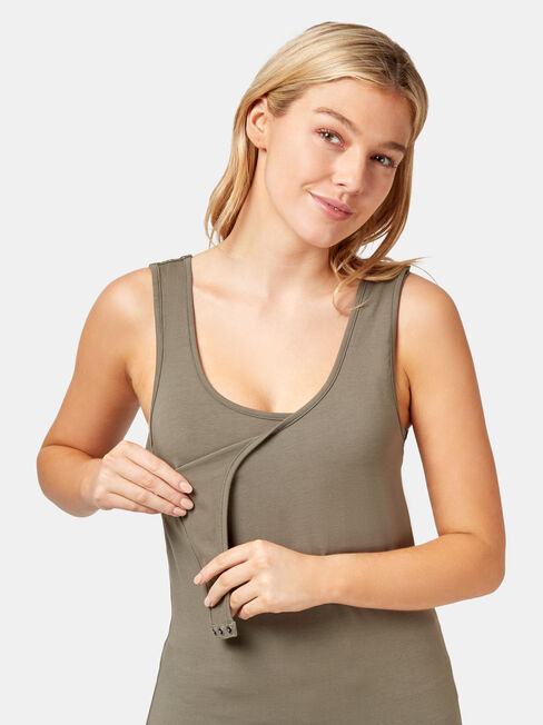 Post Maternity Cotton Nursing Tank, Green, hi-res