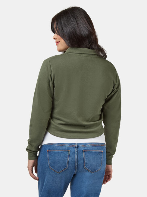 Pearl Zip Front Concave Sweat, Green, hi-res