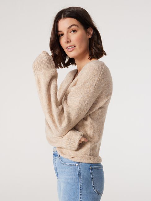 Charlotte Soft Cross Over Knit, Oatmeal, hi-res