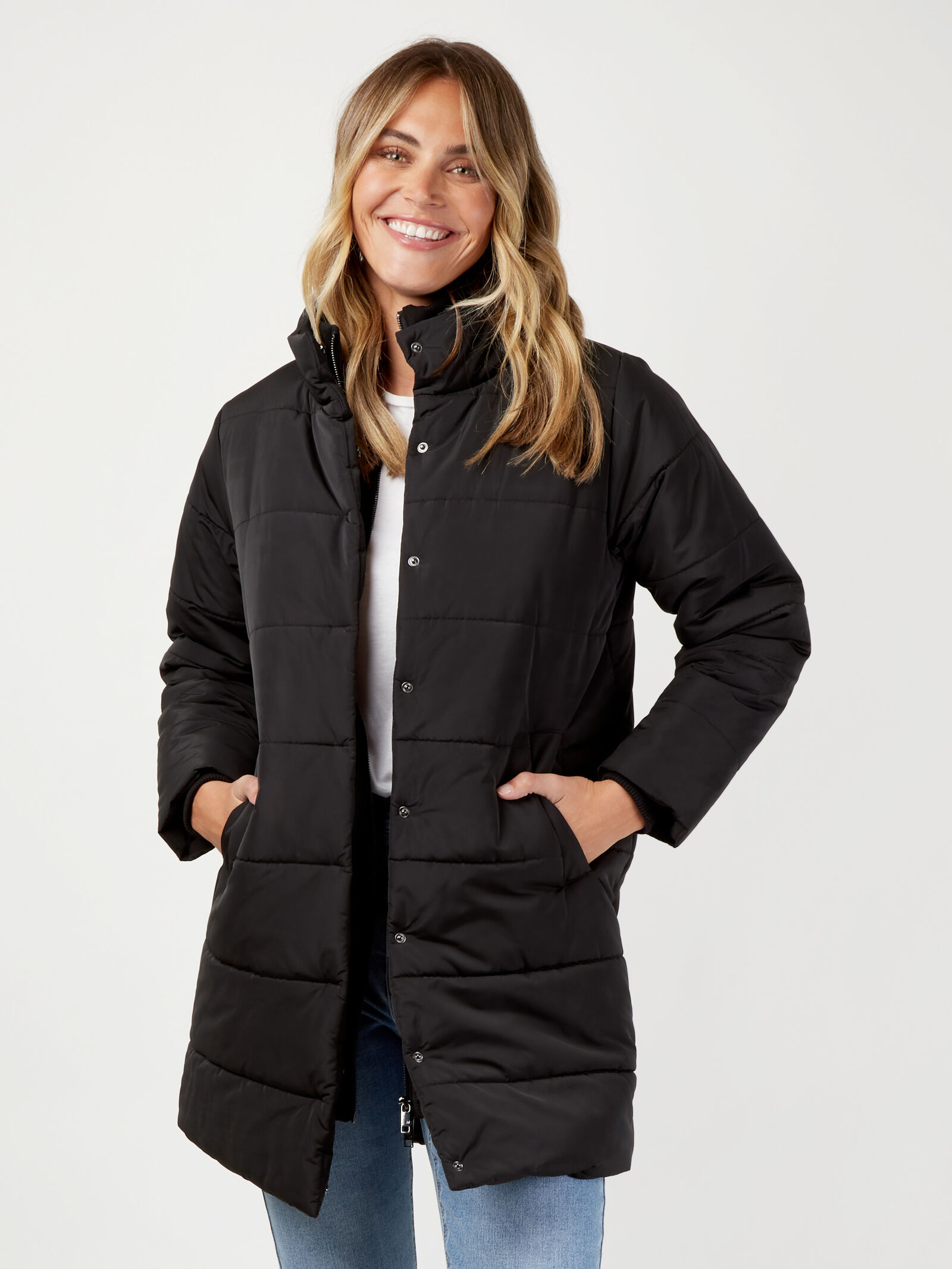 Hooded double zip up padded parka coat sales