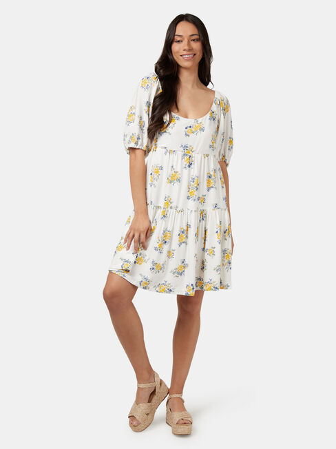 Rebecca Square Neck Dress, White, hi-res