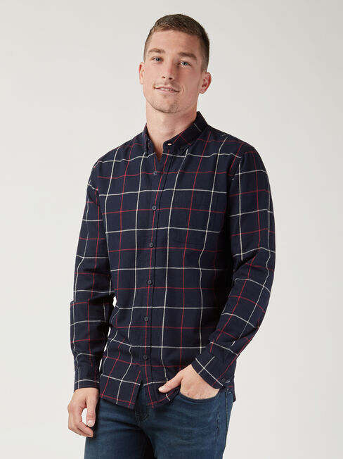 Roman Brushed Check Shirt, Blue, hi-res