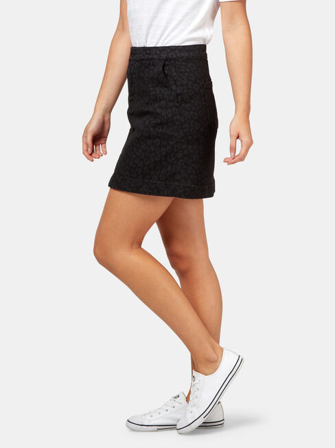 Animal Print Denim Skirt, Black, hi-res