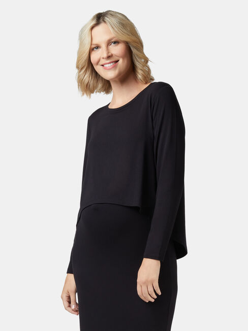 Lina Long Sleeve Maternity Dress, Black, hi-res