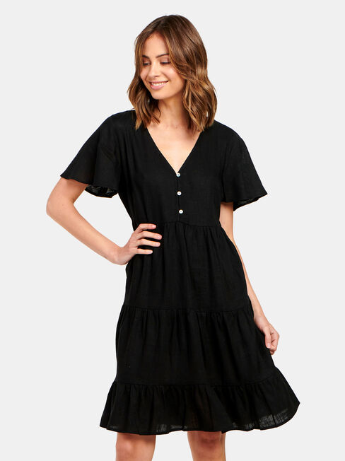 Katie Tiered Dress, Black, hi-res