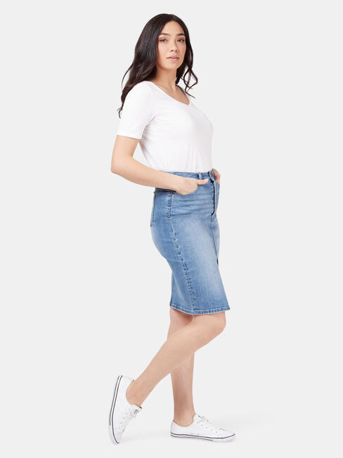 Donna Button Fly skirt, Blue, hi-res