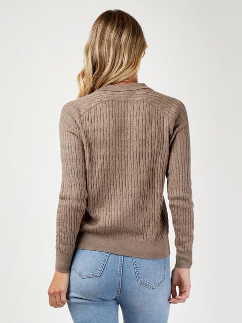 Zoey Half Button Polo Pullover, Brown, hi-res
