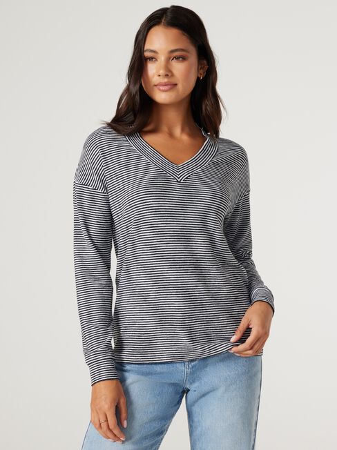 Viv V-Neck Soft Touch Top, Stripe, hi-res