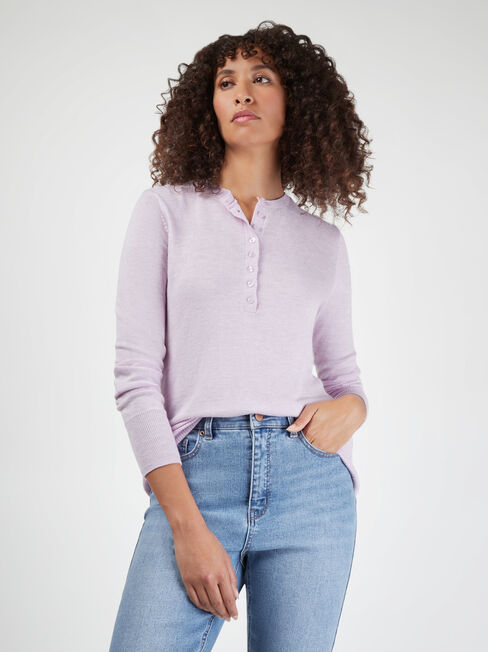 Jenny Fine Knit Henley, Pink, hi-res