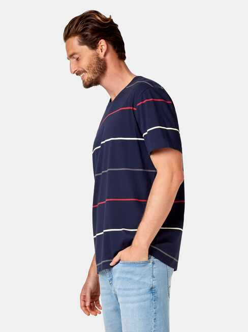 Kingston Short Sleeve Stripe Crew Tee, Blue, hi-res
