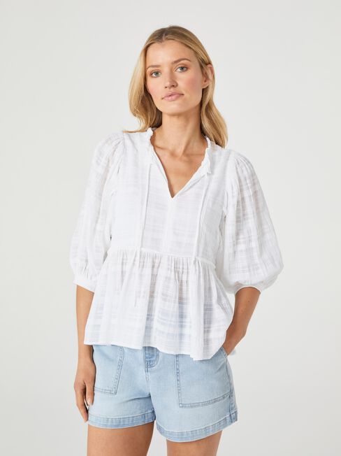 Elfie Tie Neck Blouse, White, hi-res