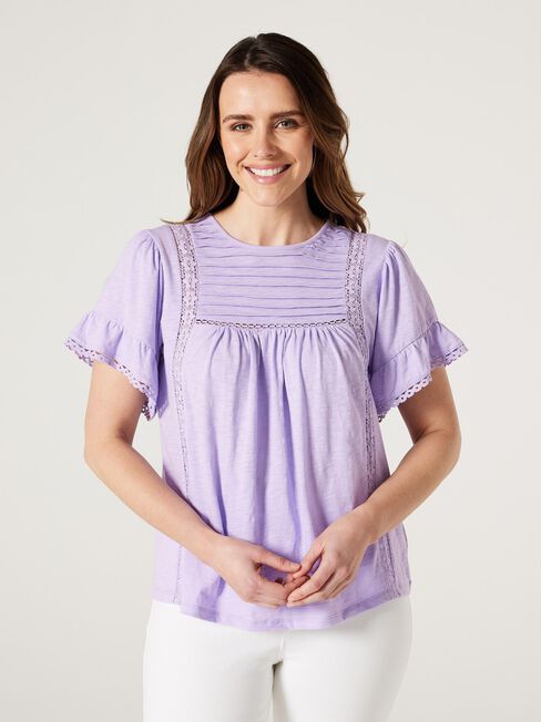 Laguna Lace Ruffle Top, lavender, hi-res