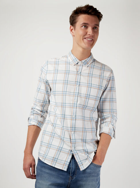 LS Boden Brushed Check Shirt, White, hi-res