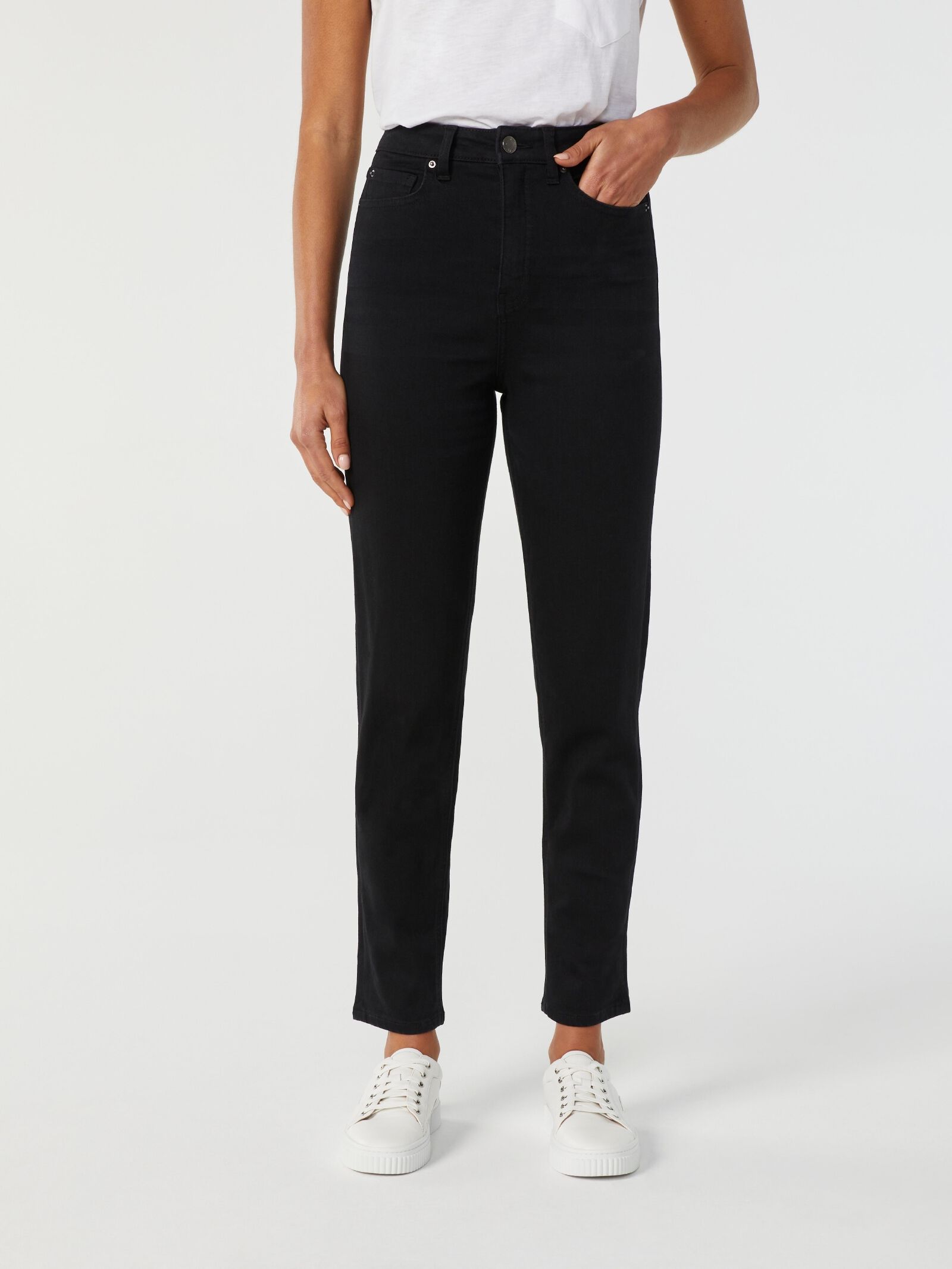 Black straight leg top high waisted jeans