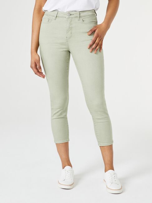 Kara Mid Waisted Skinny Capri, Green, hi-res