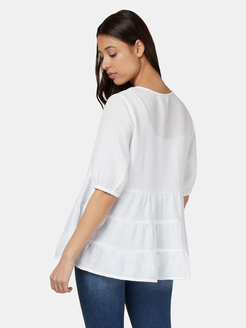 Cara Cheesecloth Tiered Top, White, hi-res