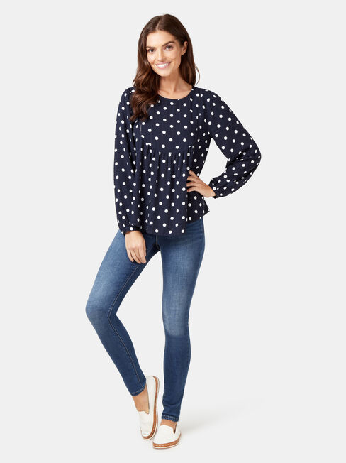 Avery Ladder Trim Blouse, Print, hi-res