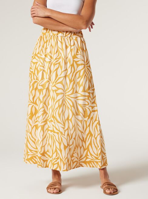 Mia Linen Midi Skirt, Golden Leaf, hi-res