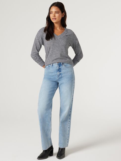 Viv V-Neck Soft Touch Top, Stripe, hi-res