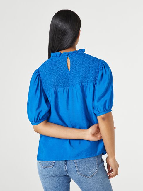 Burtie Puff Sleeve Top, Blue, hi-res