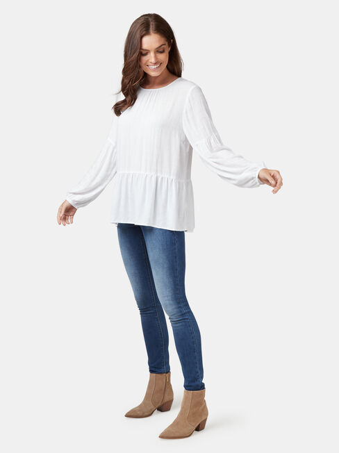 Sally Peplum Blouse, White, hi-res