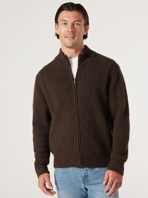 Toronto Zip Through Knit, Brown, hi-res