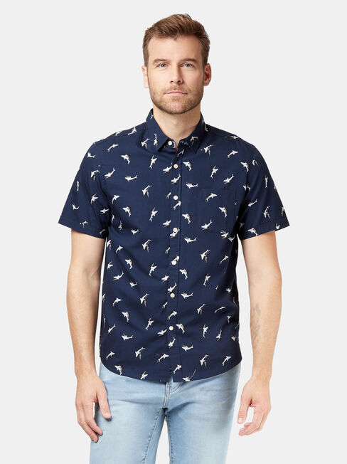 Marine Short Sleeve Print Shirt, Blue, hi-res