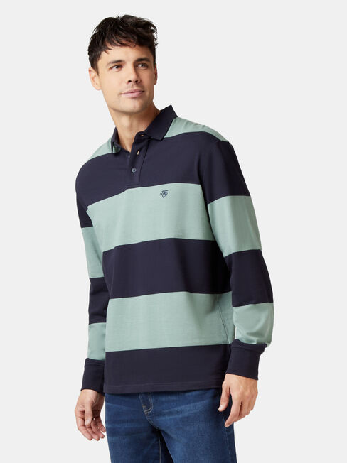 Cullen Long Sleeve Rugby Polo, Blue, hi-res