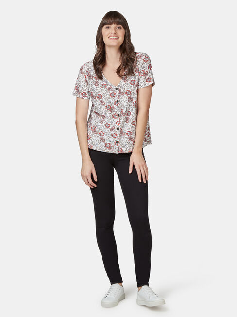 Maddie Button Front Formal Tee, White, hi-res