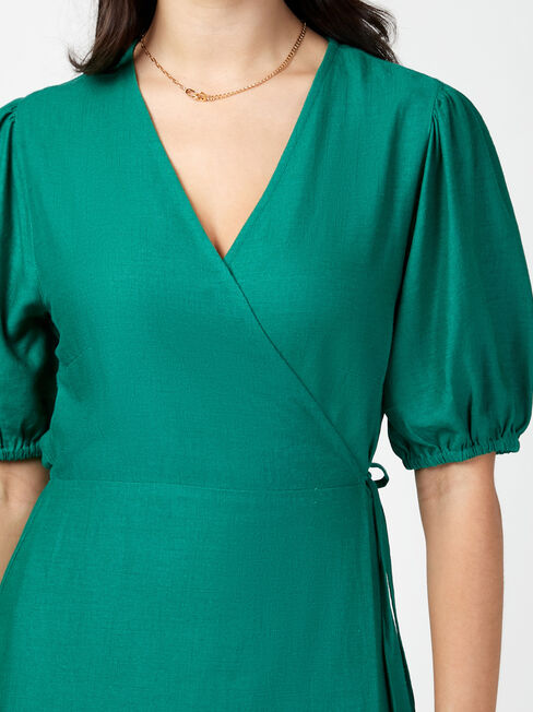 Lila Wrap Front Midi Dress, Green, hi-res