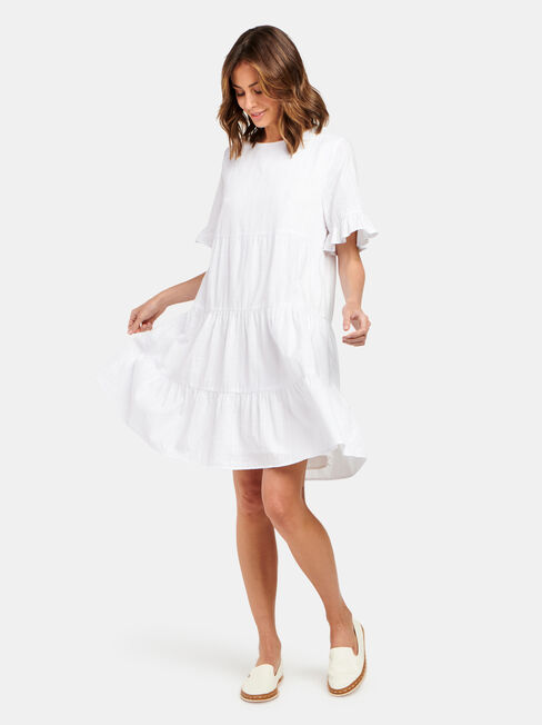 Julia Tiered Kaftan Dress, White, hi-res