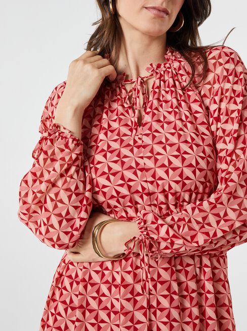 Bexley Tie Neck Maxi Dress, Red, hi-res