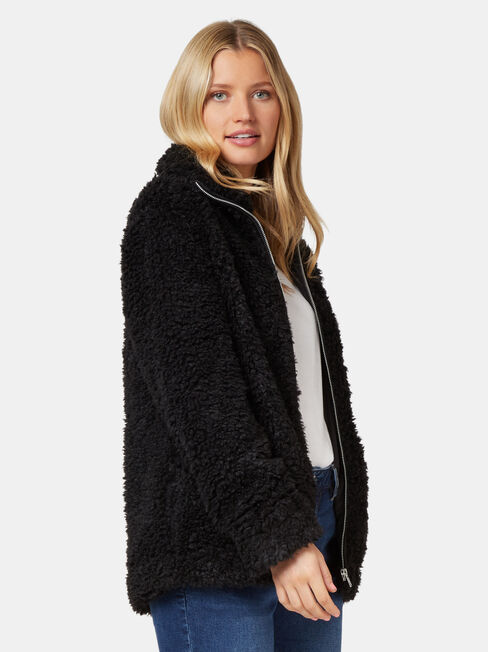 Beccy Teddy Jacket, Black, hi-res
