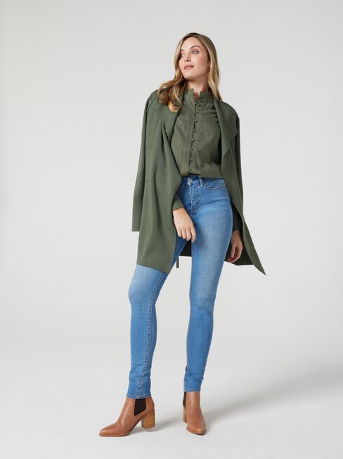 Adriana Button Down Blouse, Thyme, hi-res