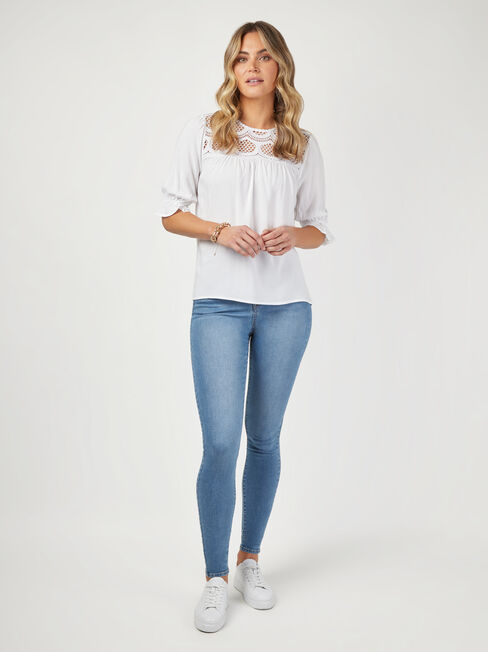 Willow Lace Detail Top, White, hi-res