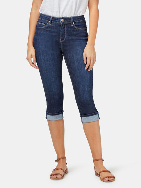 Aggie Mid Waisted Pedal Pusher, Dark Indigo, hi-res