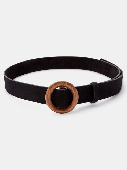 Kala Round Buckle Belt, Black, hi-res
