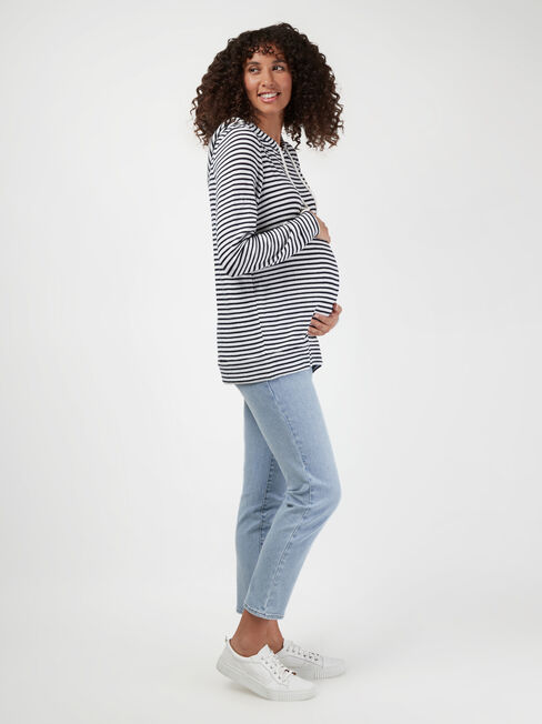 Carrie Side Zip Maternity Hoodie, Stripe, hi-res