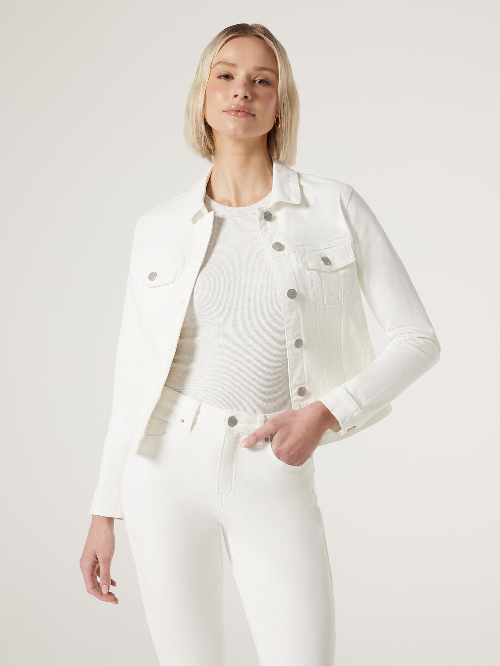 Longline white denim jacket sale
