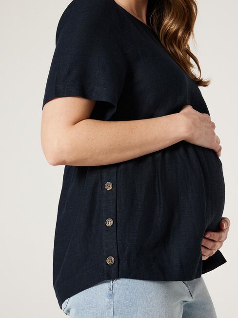 Gracie Side Button Maternity Top, Navy, hi-res