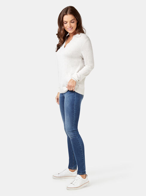 Iris Collared Knit, White, hi-res