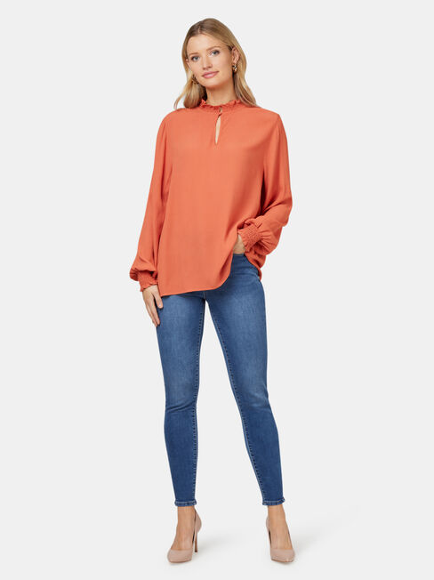 Freya Frill High Neck Top, Orange, hi-res