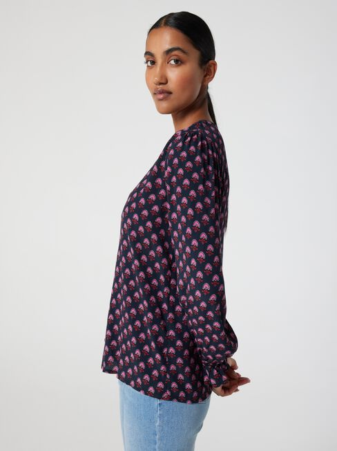 Olive Button Down Blouse, Pink Geo, hi-res
