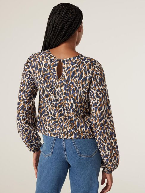 Jenna Elastic Waist Top, Blurred Animal, hi-res