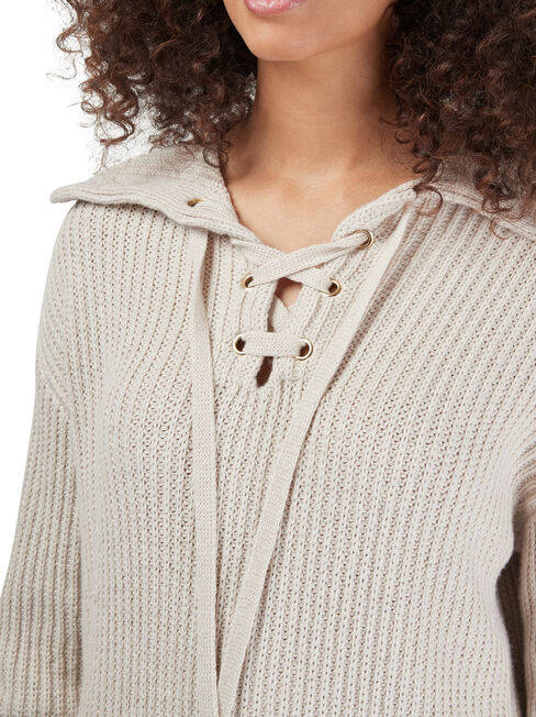Remi Tie Front Knit, Brown, hi-res