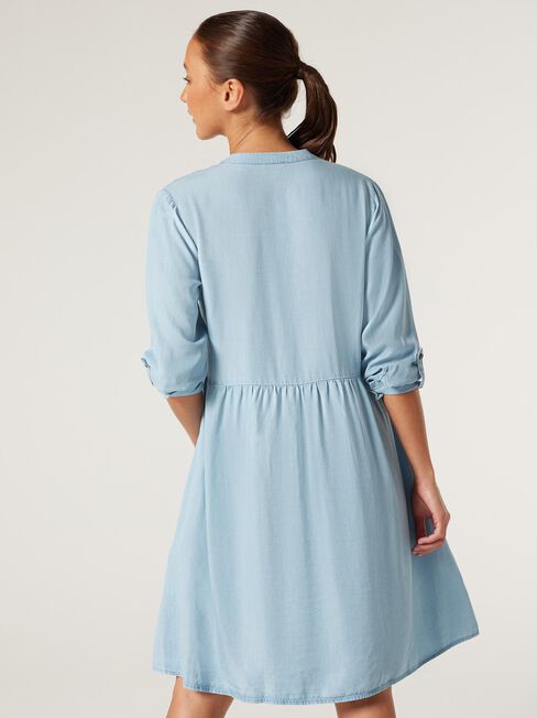 Tencel Half Button Maternity Dress, Chambray, hi-res