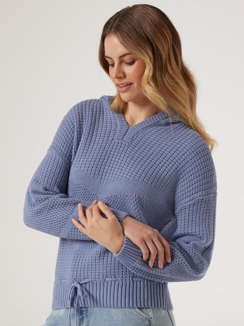 Saskia Hooded Knit, Blue, hi-res