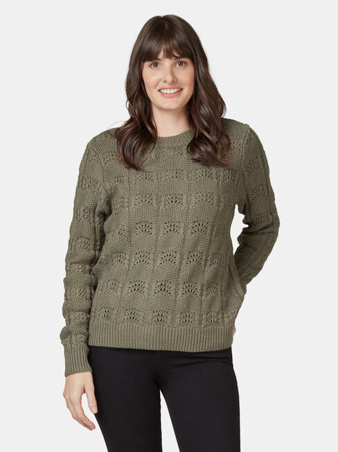 Penny Pointelle Knit, Green, hi-res