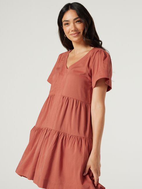 Reese Tiered Dress, Papaya, hi-res